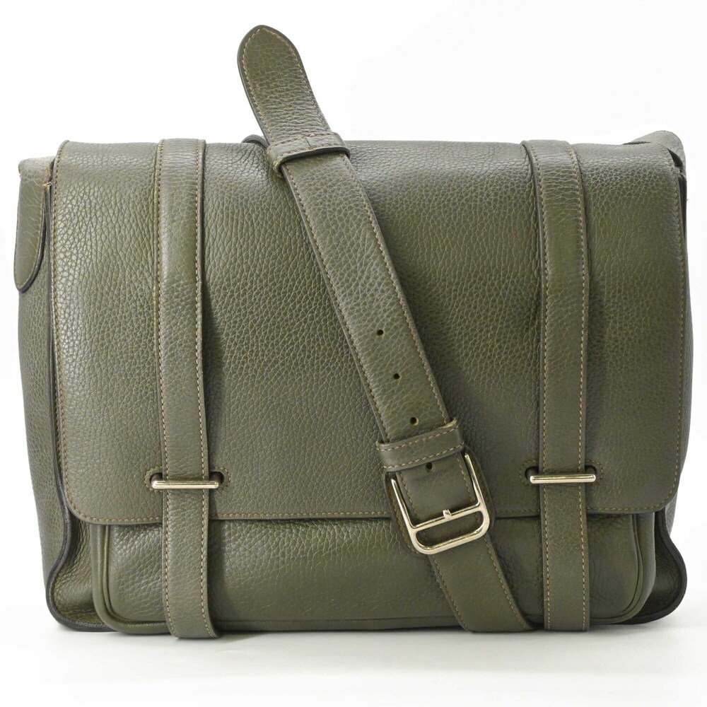 HERMES Steve Buzas 35 Shoulder Bag, Taurillon Clemence Leather, Khaki